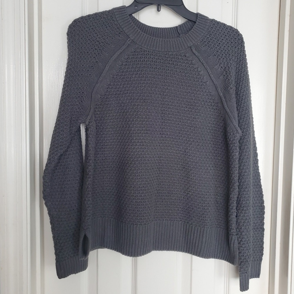 Gap Crewneck Sweater Charcoal Grey Waffle Knit Raglan Casual Boxy Texture S
